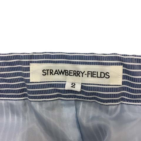 ストロベリーフィールズ STRAWBERRY-FIELDS スカート フレア 膝丈 タック ストライプ 2 青 白 レディース_画像5
