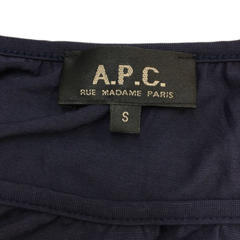 アーペーセー A.P.C. ワンピース フレア ミニ ウエストゴム 無地 半袖 S 紺 ネイビー レディース_画像5