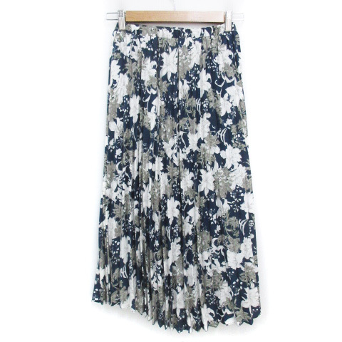  Nano Universe nano universe pleated skirt long height maxi height floral print multicolor F navy blue white navy white /FF34 lady's 