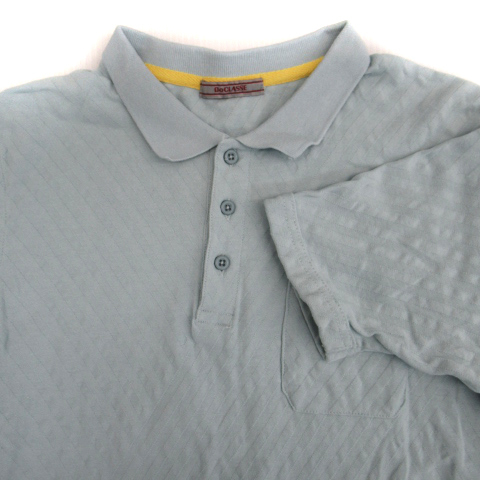 ドゥクラッセ DoCLASSE ポロシャツ 半袖 ポロカラー ダイアゴナルストライプ柄 L ライトブルー 水色 /SM14 メンズ_画像3