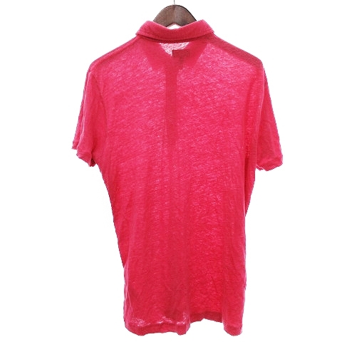 アルマーニ ジーンズ ARMANI JEANS ポロシャツ 半袖 ロゴ ワンポイント 無地 麻 ピンク M ■SM1 メンズ_画像2