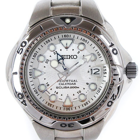 セイコー SEIKO スキューバ パーペチュアルカレンダー 腕時計 アナログ クォーツ 8F58-0020 シルバーカラー ウォッチ ジャンク ■SM0 メン