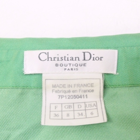  Christian Dior Christian Dior Vintage 7P girl print silk shirt tunic long CD Logo embroidery long sleeve black green 36 approximately S