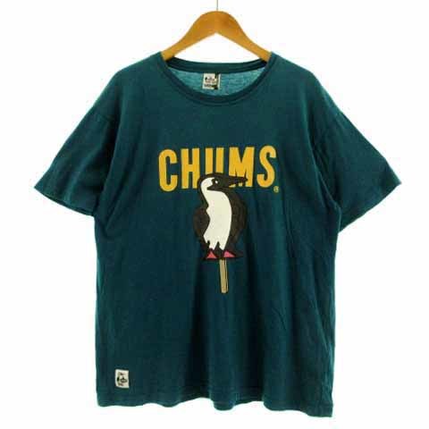  Chums CHUMS футболка круглый вырез короткий рукав Logo принт хлопок оттенок голубого синий зеленый M мужской 