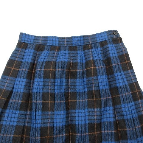  Yves Saint-Laurent YVES SAINT LAURENT tartan проверка юбка в складку длинный mi утечка длина шерсть M blue black /11^B6 женский 