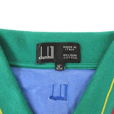 ダンヒル dunhill ポロシャツ ピュアコットン 半袖 ロゴ刺繍 グリーン 緑 42 イタリア製 メンズ_画像3