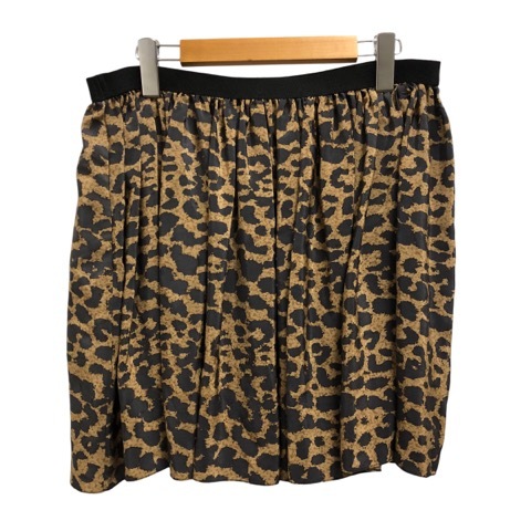 si- New York sea NEW YORK miniskirt flair skirt Leopard animal pattern waist rubber silk 4 tea Brown black black rete