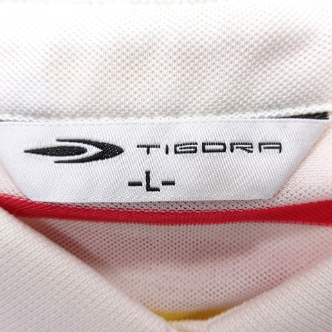ティゴラ TIGORA ゴルフウェア ポロシャツ 鹿の子 ボーダー プリント 半袖 L 白 ホワイト /AU レディース_画像5