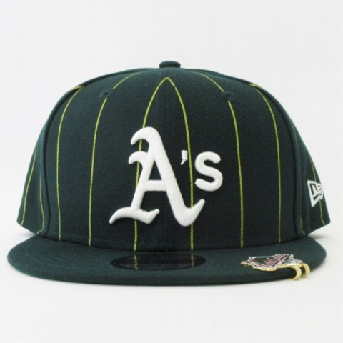 未使用品 ニューエラ 9FIFTY SNAPBACK Pinstripe MLB アスレチックス キャップ ピンストライプ スナップバック バイザークリップ付 グリー_画像2