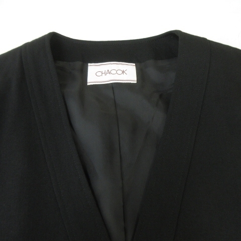 シャコック CHACOK 金釦 ノーカラー ジャケット コート 黒 ブラック 約L STK 0709 レディースの画像8