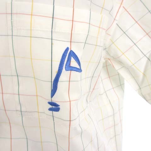 クリスチャンディオール Christian Dior シャツ 半袖 チェック 刺繍 コットン ホワイト 白 M ■YGT レディース_画像4