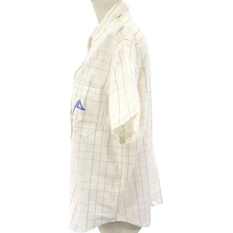 クリスチャンディオール Christian Dior シャツ 半袖 チェック 刺繍 コットン ホワイト 白 M ■YGT レディース_画像2