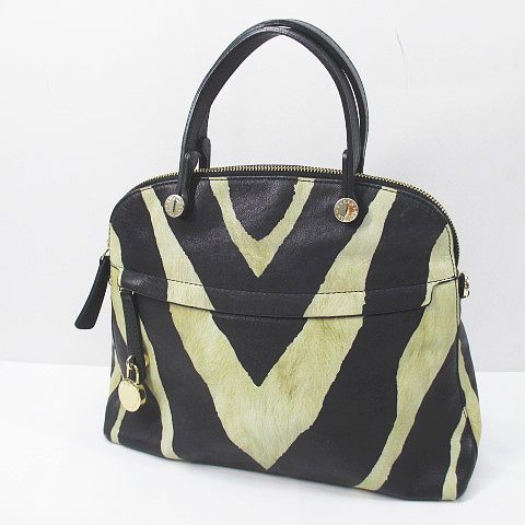ヤフオク! - フルラ FURLA ハイパー 総柄 ハンドバッグ ブラック...