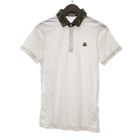 モンクレール MONCLER MAGLIA POLO ポロシャツ カットソー スリムフィット 襟迷彩 コットン 80301 白 ホワイト S メンズの画像1