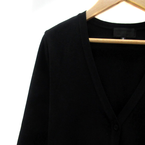  Untitled UNTITLED knitted cardigan 7 minute sleeve V neck plain 2 black black /YS24 lady's 