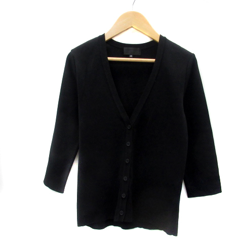  Untitled UNTITLED knitted cardigan 7 minute sleeve V neck plain 2 black black /YS24 lady's 