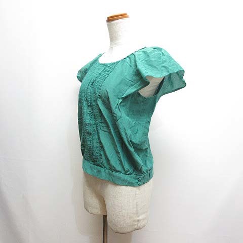  Rope ROPE French sleeve pin tuck blouse 38 green green silk silk . lady's 