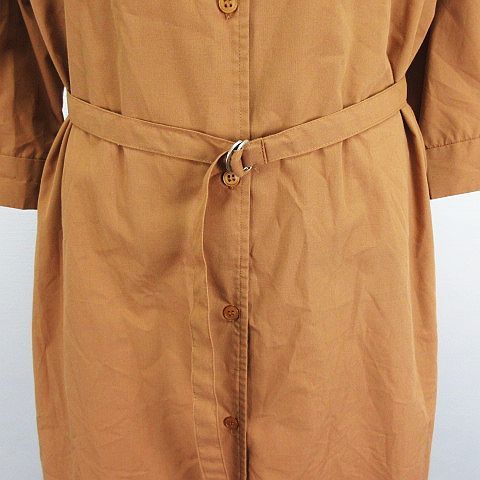  HusHush HusHusH shirt One-piece tunic 7 minute sleeve V neck long height M Brown *EKM lady's 