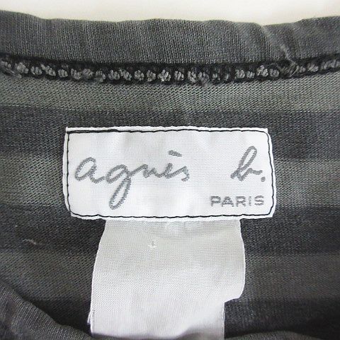 アニエスベー agnes b. Tシャツ カットソー 長袖 丸首 ボーダー コットン グレー ※EKM レディース_画像4