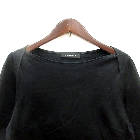 エムプルミエ M-Premier カットソー Tシャツ クルーネック 五分袖 36 黒 ブラック /MN レディース_画像3