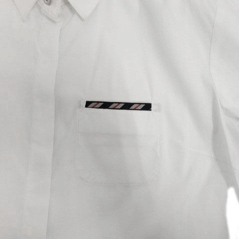 ヘンリーコットンズ HENRY COTTON'S シャツ ビジューボタン ロゴ刺繍 胸ポケ 長袖 コットン混 ホワイト 白 38 レディース_画像3