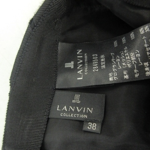 ランバン LANVIN コレクション COLLECTION 美品 近年 スカート フラワーモチーフ 装飾 切替 メッシュ ひざ丈 黒 ブラック 38 約M_画像3