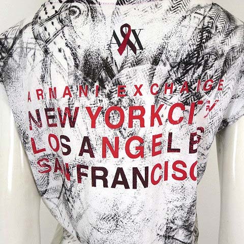 アルマーニエクスチェンジ A/X ARMANI EXCHANGE カットソー Tシャツ ロング ロゴ プリント 総柄ストレッチ ラウンドネック 半袖 M 白 黒 赤_画像5