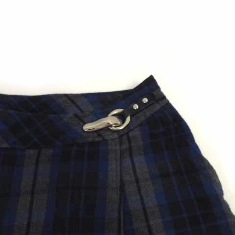 キャロウェイ CALLAWAY パンツ キュロット ロゴ刺繍 ラインストーン ウール混 日本製 チェック ブルー 青 グレー ブラック 黒 S_画像4
