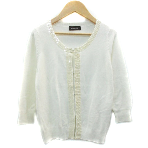  Jusglitty JUSGLITTY cardigan middle height 7 minute sleeve round neck spangled 2 eggshell white white /YM8 lady's 