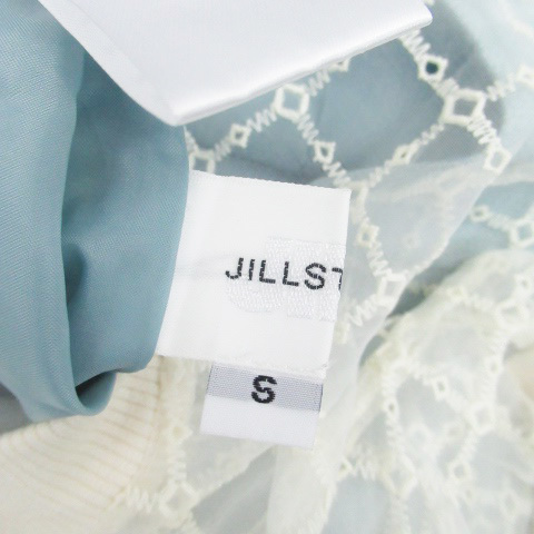  Jill bai Jill Stuart One-piece round neck short sleeves mini height window pen pattern see-through S ivory light blue lady's 