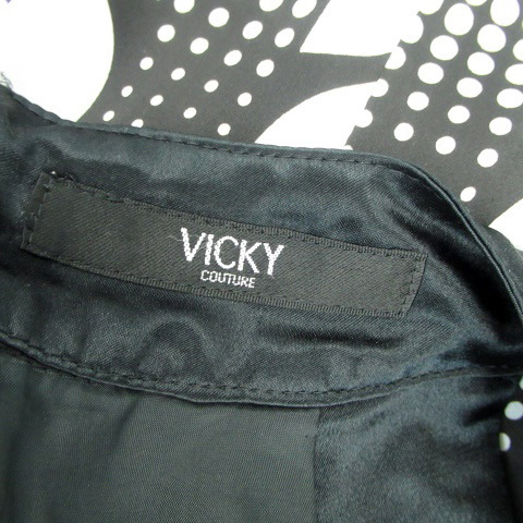  Vicky VICKY One-piece round neck no sleeve knee height stripe pattern dot pattern 2 black black eggshell white /HO15 lady's 