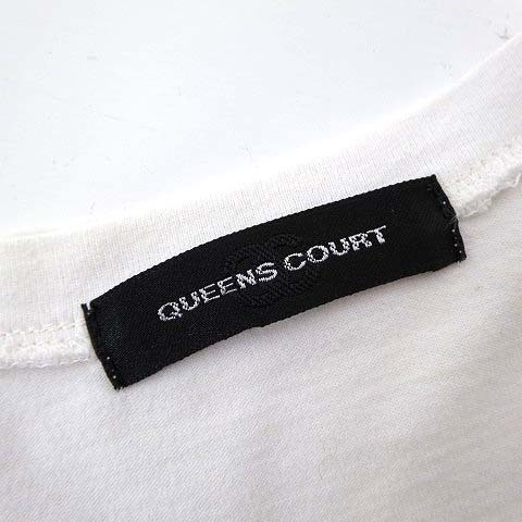 クイーンズコート QUEENS COURT カットソー Tシャツ フリル ペプラム ギャザー コットン 半袖 M 2 白 ホワイト レディース_画像4