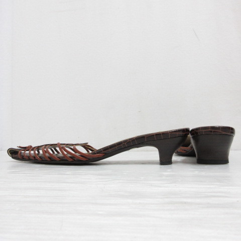 邦 QNI 美品 レザー ミュール サンダル 23.5cm 茶 ブラウン 型押し 靴 シューズ 日本製 レディース_画像3