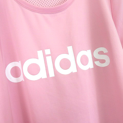 アディダス adidas D2M LO TEE ロゴ プリント メッシュ切替 半袖 Tシャツ カットソー スポーツウェア DU2081 ピンク OT レディース_画像4