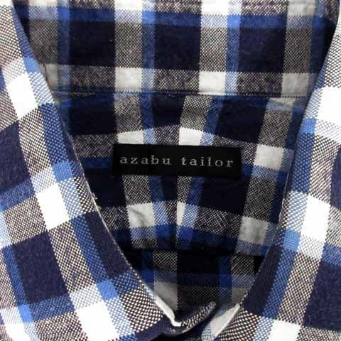 麻布テーラー azabu tailor シャツ 丸襟 長袖 日本製 コットン チェック ブルー 青 ホワイト 白 ネイビー 紺 メンズ_画像6