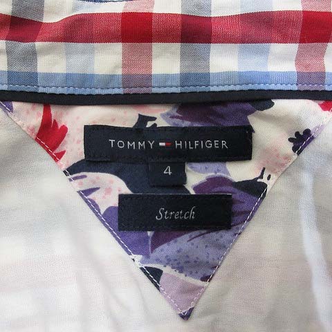 トミーヒルフィガー TOMMY HILFIGER 長袖 チェック柄 シャツ 4 白ベース ストレッチ コットン レディース_画像3