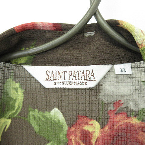 セイントパタラ SAINT PATARA 花柄 七分袖 シャツ 茶 ブラウン 11 レディース_画像3