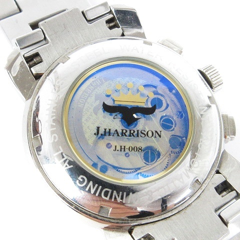 ジョンハリソン J,HARRISON 腕時計 ウォッチ 自動巻き アナログ クロノグラフ デイト 3針 裏スケ JH-008C シルバーカラー ■SM1 ジャンク_画像4