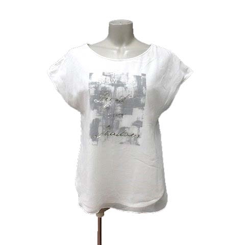 アンタイトル UNTITLED Tシャツ カットソー シフォン プリント フレンチスリーブ 2 白 ホワイト /YK レディース_画像1