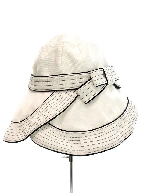 トゥービーシック TO BE CHIC リボン ハット 帽子 57.5cm ホワイト 白 ブラック 黒 デニム調 レディース_画像1