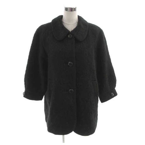 レリアン Leilian コート 丸襟 シャギー ウール混 ブラック 黒 13＋ 大きいサイズ レディース