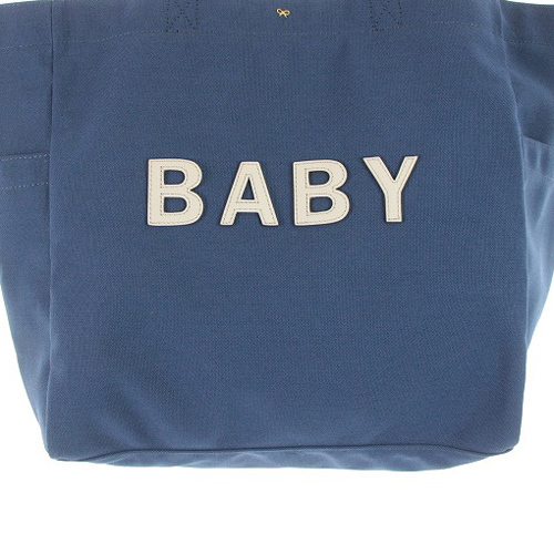 アニヤハインドマーチ ANYA HINDMARCH Baby Household Tote トートバッグ ハンドバッグ ショルダーバッグ 2way ロゴ キャンバス 紺 ネイビ_画像3