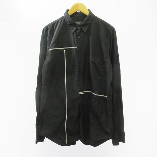コムデギャルソンブラック COMME des GARCONS BLACK 美品 19AW ジップシャツ ポリエステル 縮絨 ブラック L 0731 メンズ
