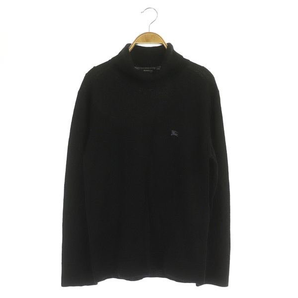 バーバリーブラックレーベル BURBERRY BLACK LABEL ニット セーター 長袖 タートルネック ホースロゴ刺繍 羊毛 3 黒 ブラック