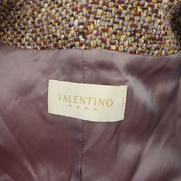 ヴァレンティノ ヴァレンチノ VALENTINO ROMA ロングコート ツイード ウール混 ベルベットリボン 40 紫 パープル ベージュ_画像3