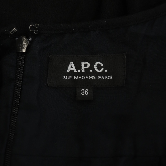 アーペーセー A.P.C. ベルト付ワンピース 膝丈 長袖 コットン 36 黒 ブラック /DO ■OS レディース_画像3