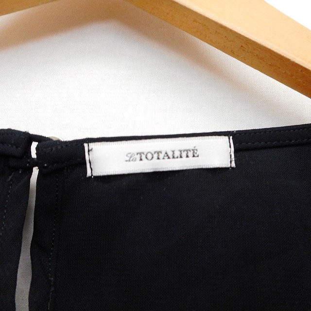 La Totalite La TOTALITE One-piece flair long mi leak height switch plain border pattern short sleeves ound-necked cotton .F black black /HT27 lady's 