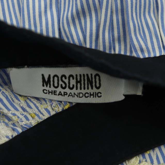 モスキーノチープアンドシック MOSCHINO CHEAP AND CHIC フラワー刺繍ストライプスカート ひざ丈 フレア 40 青 白 黒 /DF ■OS レディース_画像3