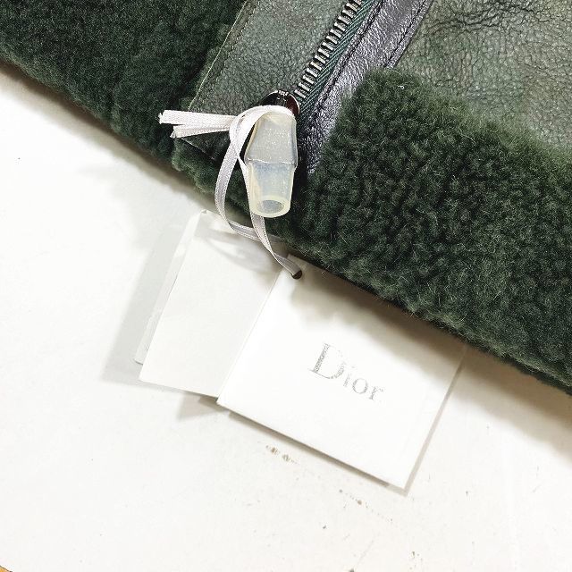 美品 クリスチャンディオール Christian Dior 羊革 ムートンコート アウター レザーパイピング 深緑 ダークグリーン サイズ12 9HBD16COAA_画像2