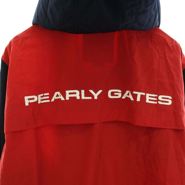 パーリーゲイツ PEARLY GATES ゴルフ ジャケット パーカー ジップアップ ロゴ プリント フード 2way バイカラー S 紺 赤_画像6